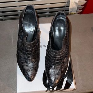 Nine West, size 9, black ankle heels.